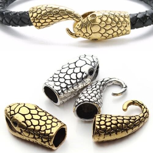 10set/lot Mixed Antique Gold/Silver Color Snake Shape Jewelry Clasps Fashion Leather Cord Connectors End Cap for Bracelet F1067