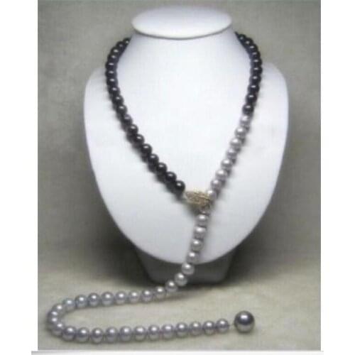 Beautiful 35" Adjustable 9-10 MM Multicolor black gray pearl necklace Pendant