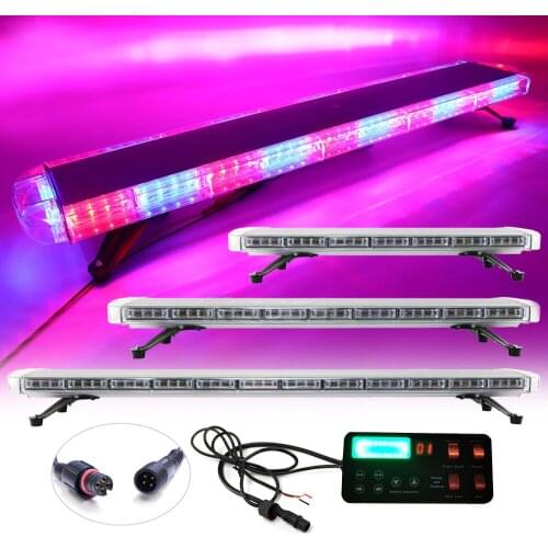 33" to 63" Car Truck Police LED Flashing Warning Strobe Security Signal Lightbar Emergency Lights 12V 24V Amber Red Blue