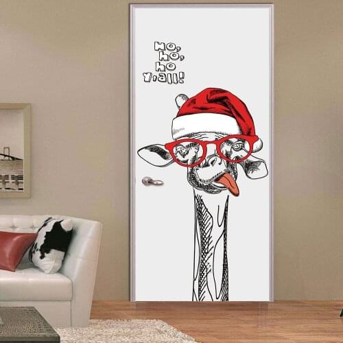Cute giraffe emulation 3D decoration glass door beauty image door sticker bedroom wooden door home decoration waterproof sticker