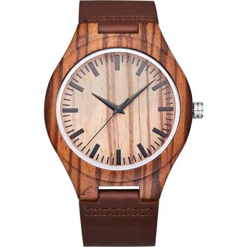 Men Watch Fashion Wood Quartz Watch Men Casual Round Dial No Number Faux Leather Band Analog Quartz Watch reloj hombre for Gift