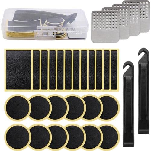 Bicycle Tire Repair Kit Tire Patch Kit Portable Tire Repair Stickers Tire Lever Metal File For Cycling Bike Repair Tools