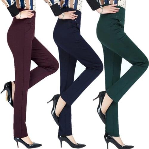 2020 New with logo Top Quality 6XL Plus Size Middle-old Age Women Trousers High Waist Straight Casual Pants Solid color