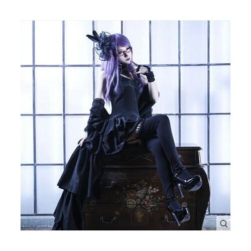 New Popular anime Tokyo Ghoul cos Top Role kamisiro rize Dresses cosplay halloween black dress full set 3in1 (Dresses+shawl+sock
