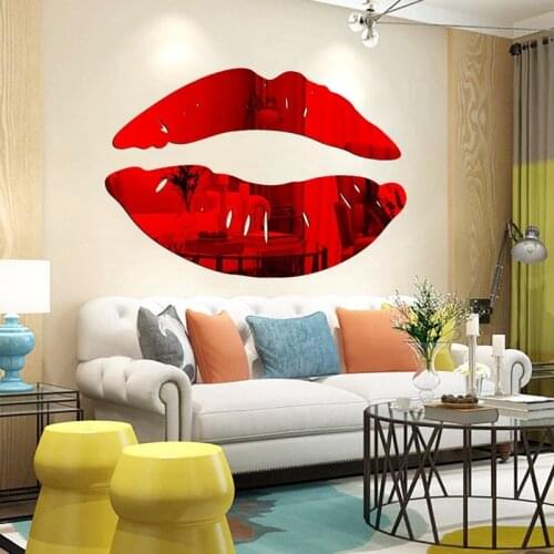 New Style DIY Art Mural Decals Home Decor Sexy Lips Wall Sticker Simple Shine 3D Mirror Stickers Acrylic Mirror Kiss Lips