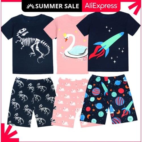 2-8 Years Teen Girls Clothing Sets Short Sleeve Tshirt+Shorts Toddler Girl Boy Summer Clothes Cotton Cartoon Dinosaur Baby Set