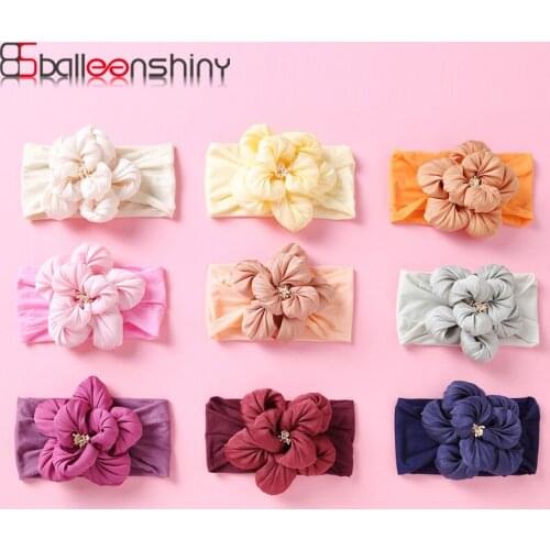 Balleenshiny 10color Fabric Big Flower Childrens Hair Band Elastic Nylon Baby Headband Newborn Bebe Accessories Kids Turban