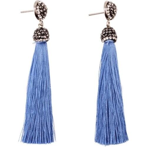 Long Rope Tassel Earrings Pendant Handmade Statement Drop Earrings for Women Design Rhinestone Bead Metal Dangle Earrings