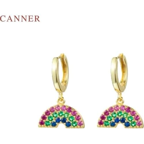 CANNER Rainbow diamonds Earrings Hoops 100% 925 Sterling Silver Zircon Earrings For Women Jewelry Korean Aretes De Mujer