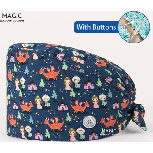 Pet Shop Beauty Scrub Cap 100%cotton Breathable Cartoon Printing Surgical Cap Laboratory Female Work Wholesale Dental Clinic Cap