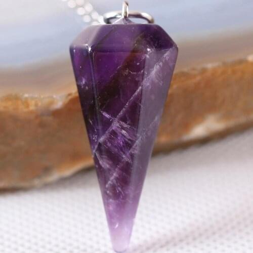Charm Reiki Pyramid Hexagonal Pendulum Bead Chain Pendant Natural Gem Purple Crystal Jewery Gift for Women Men 1Pcs K1805