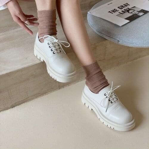 Smallhut New Spring Women Loafers Elegant Lady Microfiber Pigskin Inside Casual Woman Black Brown White Platform Flat Shoes M038