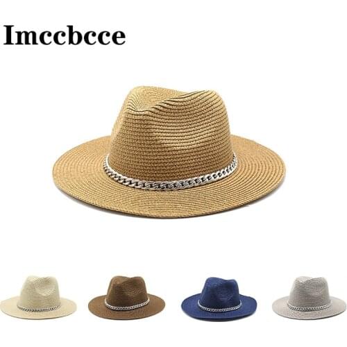 New Fashion Summer Sun Hat Women Men Beach Straw Hat Casual Visor Panama Jazz Caps Flat Top Wide Brim Fisherman Cap Fedoras