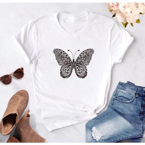 Y2k Aesthetic Butterfly Printing Short Sleeve Cotton Woman Tshirts Street Style Summer Clothes for Women T Shirt Tops