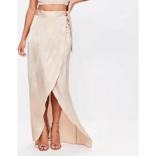 Bohemian Sexy Wraps Long Skirt For Women Train High Side Split Only One Later Satin Silk Ribbon Sash Female Mxi Skirt 2018