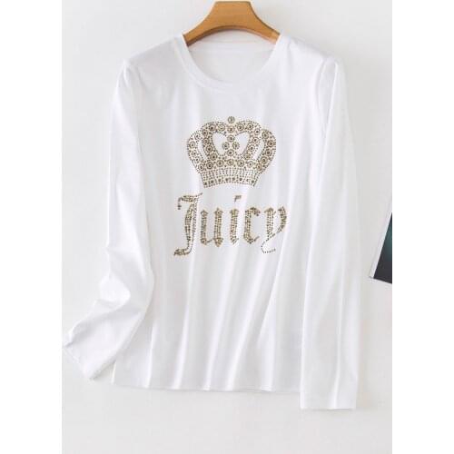 Women Clothes Spring Summer Casual Womens Clothing Elegant Diamonds Pattern Long Sleeve T-Shirts Female Fashion Tops S-2XL