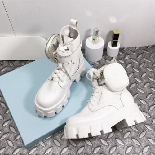 Shoes Women 2021 Lady Flat Platform Shoes Short Boots BOOT Black White Leather nylon Luxury Designers Brand height increasing