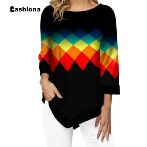 Plus size 4xl 5xl Irregular Womens Top New Casual Boho Print T-shirt Loose 3/4 Sleeve Tees Pullovers 2021 Summer Shirt Femme