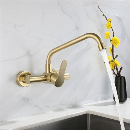 Gold Kitchen Sink Faucets 304 Stainless Steel Hot & Cold Single Handle Wall Mounted Rotating Balcony Mop Pool Taps Chrome