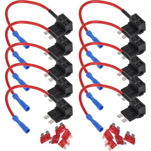 10 Pcs 10A ACU Car Auto Fuse Adapter Add Circuit Piggy Back Tap Standard Blade Fuse Box Holder