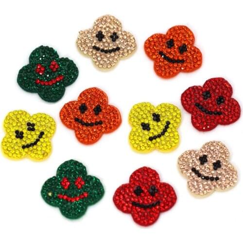 10Pcs Smile Rhinestone Patches Non-woven Patches For Clothes Flatback Hairy Fabric Crystal Patch Applique For Hair Clips DIY
