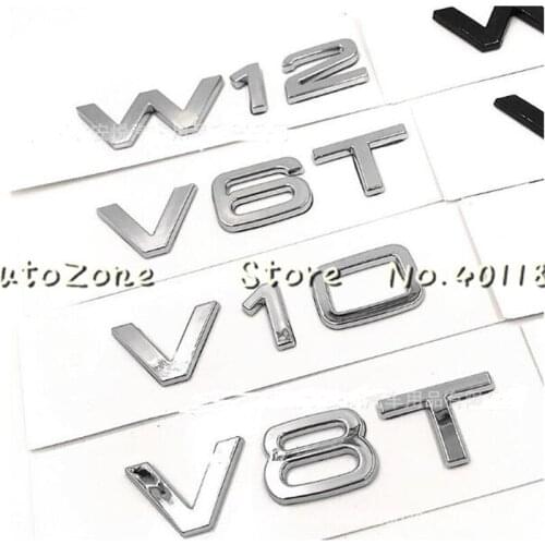 20pcs New Car Styling ABS silver Black Decal 3D V6T V8T V10 W12 Wing Side Rear Boot Trunk Badge Emblem Sticker