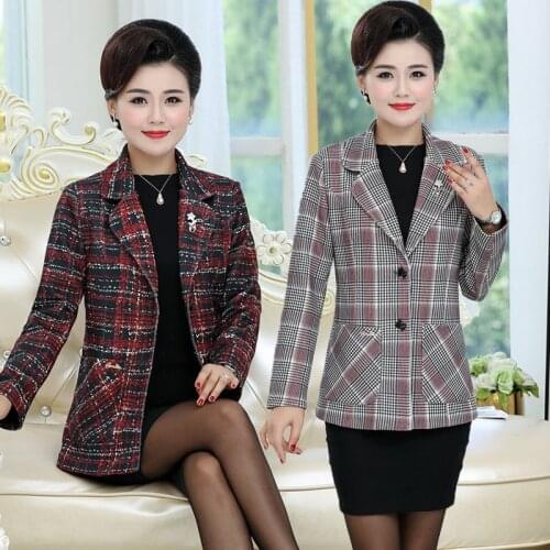 2020 jacket spring fall middle age women plaid long casual blazer windbreaker plus size coat mother clothes cortaviento mujer