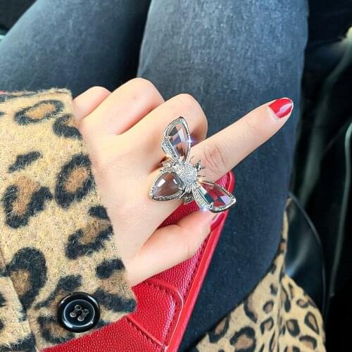 2020 Fashion Exaggerate Gold Silver Color Bee Rings Luxury Crystal Zircon Open Index Finger Ring For Women Wedding Party Jewelry