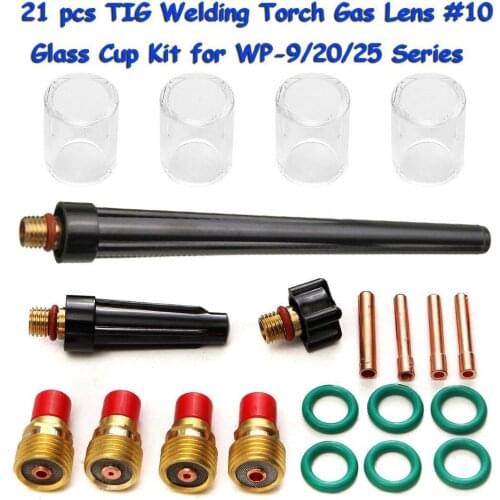21pcs/set New TIG Welding Torch Gas Lens #10 Glass Pyrex Cup Kit for WP-9/20/25 Series