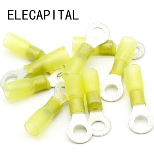 50pcs RV5.5-6 Yellow Ring Insulated Wire Connector Crimp Terminal Cable Connector waterproof Thermal shrinkable terminal