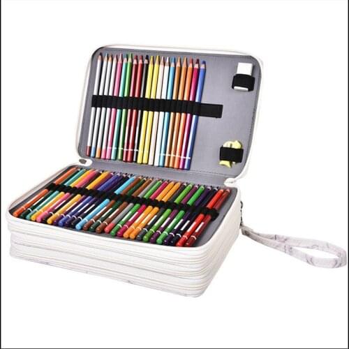 216 Holes PU Leather Large Capacity Colored Pencil Bag Box School Pencil Case Multi-functional Pencil Case Art Supplies 050046