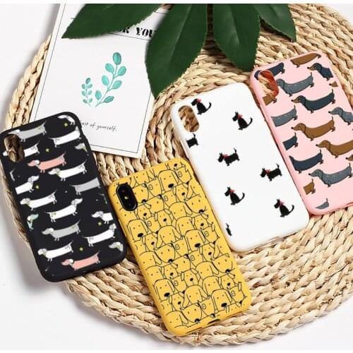Lovely Dog Cartoons Dachshund Bulldog Phone Case Candy Color for iPhone 6 7 8 11 12 s mini pro X XS XR MAX Plus