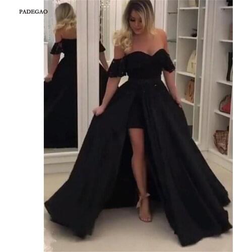 Black Evening Dresses Long Lace Party Dress A-Line Sweetheart Stain Floor Length Side Split Evening Dress Custom Made