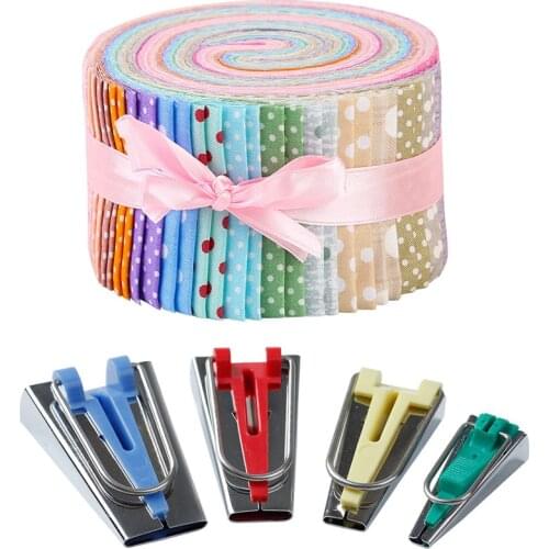 Dailylike 40 Pcs Fabric Jelly Rolls, Jelly Roll Fabric Strips For Quilting, Patchwork Craft Cotton Fabric+Bias Binding Maker
