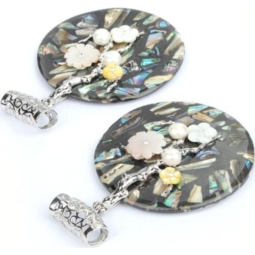 DoreenBeads Vintage Abalone Shell Pendants Zinc Alloy(Lead Nickel Safe) Silver Color Round Rhinestone Imitation Pearl 6cm, 1 PC