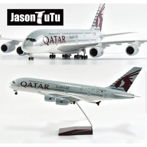 JASON TUTU 46cm Airplane Model Aircraft Qatar Airbus A380 1/160 Scale Diecast Resin Light and Wheel Plane Gift Collection