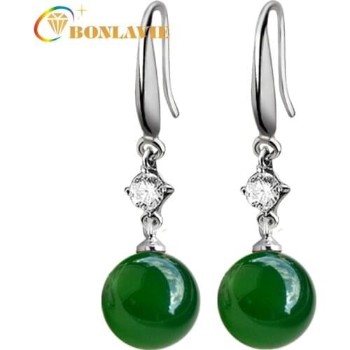 Ethnic Natural Green Agate Earrings Inlaid Zircon Green Chalcedony Long Earrings A Gift of Vintage Jewelry for Mother