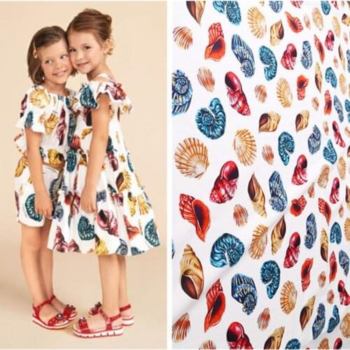 Shell Printed Natural Organic Cotton Poplin Fabric Brand Childrens Clothing Shirt DIY Fabrics for Dress by Meter Home Textile