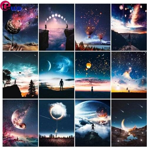 5D Diamond Painting Moon Starry Sky Landscape Round Diamond Embroidery Cross Stitch Kit Painting Mosaic DIY Home Decoration Gift