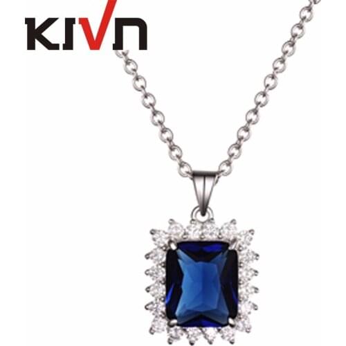 KIVN Fashion Jewelry Royal Blue CZ Cubic Zirconia Bridal Wedding Pendant Necklaces for Women Birthday Promotion Gifts
