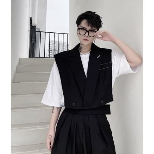 Summer dark series ins Korean fashion mens short haircut vest hairstylist youth Pullover Jacket