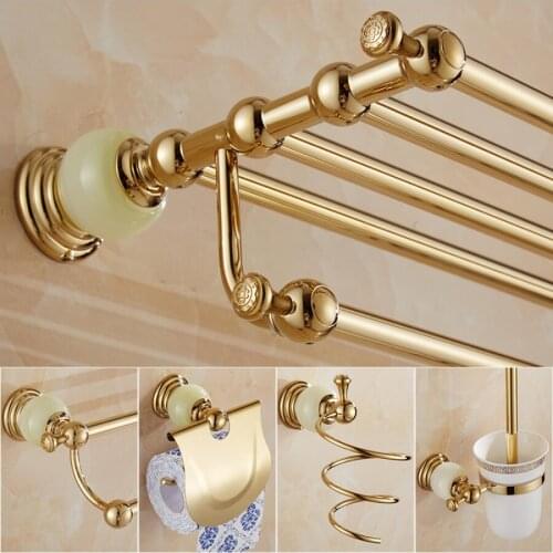 Brass & Jade Bathroom Accessory Set,Paper Holder,Towel Bar,Soap basket,towel rack,towel ring Toilet brush bathroom hardware set