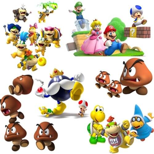 Super Mary Mario Cartoons game Clothes patch Boy Hot Post washable DIY Iron stickers Heat transfer Childrens clothes stickers