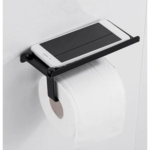 Wall Mounted Toilet Paper Tissue Paper Holder Moblie Phone Storage Shelf Stainless Steel Mobile Phone Holder Wall Bathroom Tool