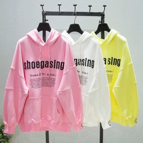 New Hoodies for Teenger Girls Candy Color Letter Emboridery Students Loose Hooded Pullovers Mujer Casual Fall Sweatshirt Women