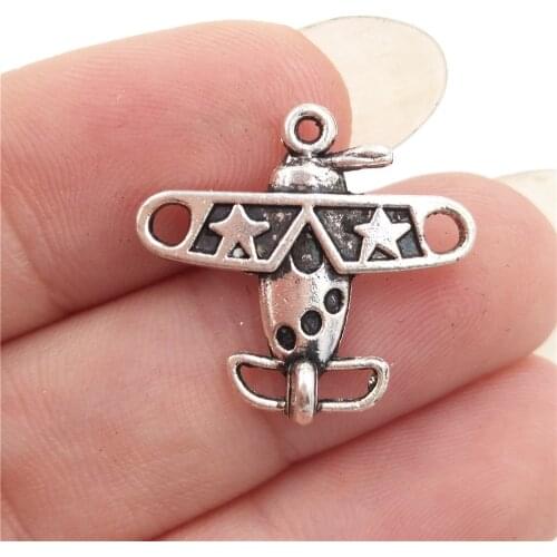 BULK 30 Zinc Alloy 3D Airplane Charms Tibetan Silver Plated Airforce Pendant DIY Jewelry Findings 19*18mm 19*18mm 1.5g