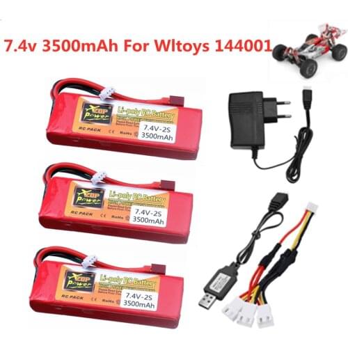 Original Battery for Wltoys 144001 2s 7.4 V 3500mAh Lipo battery Charger Set for Wltoys 1/14 144001 RC car boat Spare Parts
