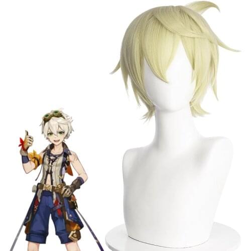 Bennett Wig Game Genshin Impact Cosplay Golden Short Heat Resistant Synthetic Hair Pelucas Anime Costume Role Play Wigs