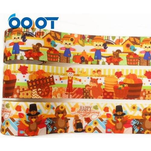 I-19831-2026,1-1/2'' 38mm Happy autumn and Thanksgiving Day Printed grosgrain ribbon,10yds DIY handmade Holiday decoration
