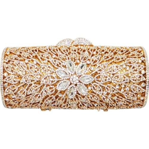 Luxury Jewelly Purse Opal Flower Shape Women Gold Crystal Clutch Hard Metal Diamond Wallet Bridal Wedding Evening Bags